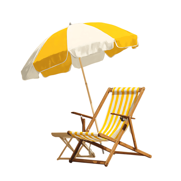 Empty beach chair and umbrella invite relaxation
