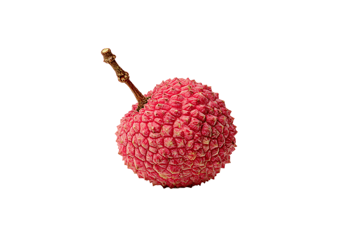 Single lychee fruit on black background.