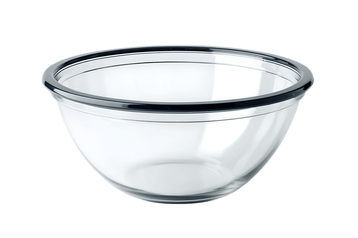 Empty glass mixing bowl isolated on white background