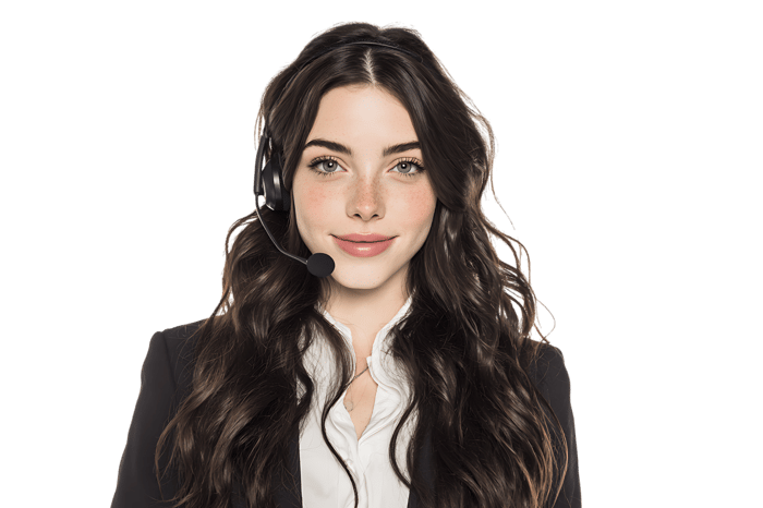 Smiling woman wearing headset, customer service agent.