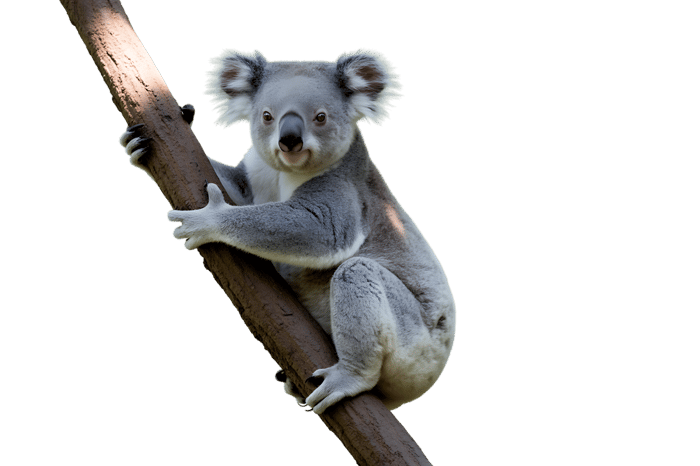 Cute koala climbing on a tree branch