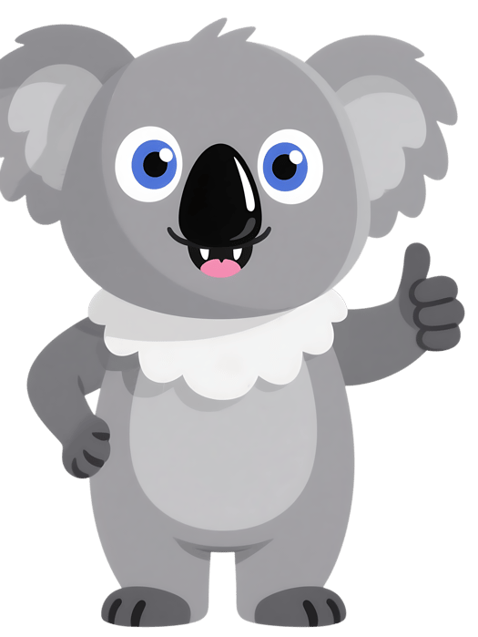 Cartoon koala thumbs up, cute animal character illustration