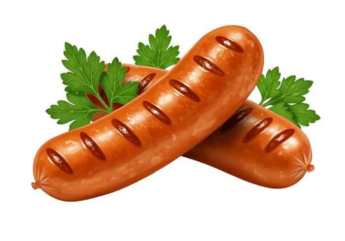 Grilled sausages with parsley garnish.