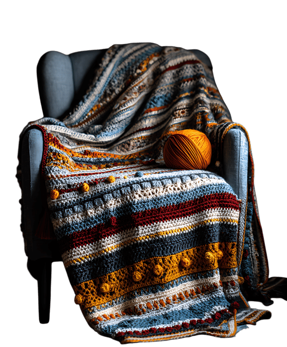 Cozy handmade blanket in warm autumnal colors