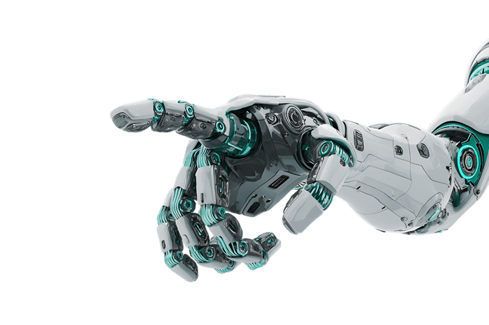 Close up of a futuristic robotic arm pointing,  technology concept.