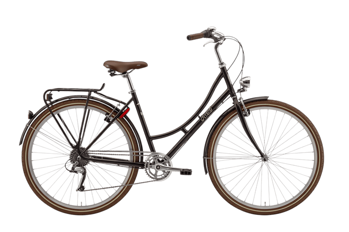 Black step through bicycle for urban commuting and city riding