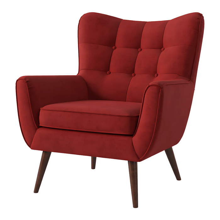 Red armchair  button tufting  mid century modern style
