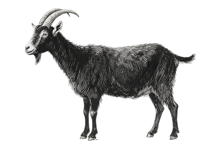 Engraving style illustration of a black goat