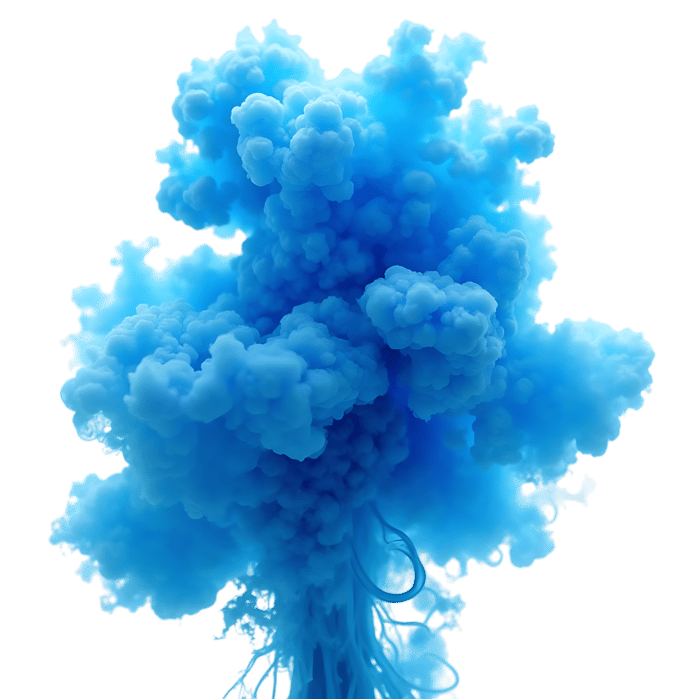 Vibrant blue smoke cloud explosion on black