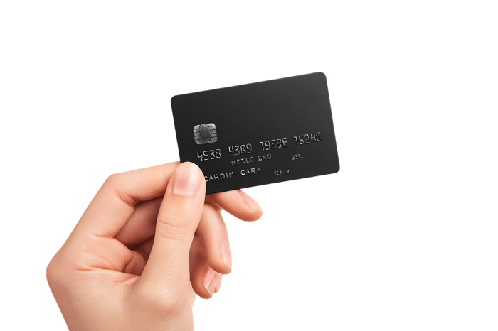 Hand holding a black credit card.