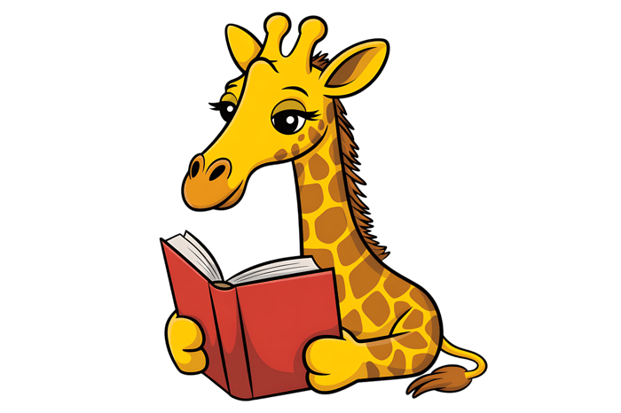 Cartoon giraffe reading book