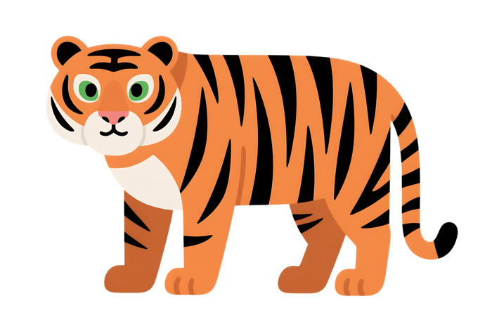 Cartoon tiger illustration with orange fur and black stripes