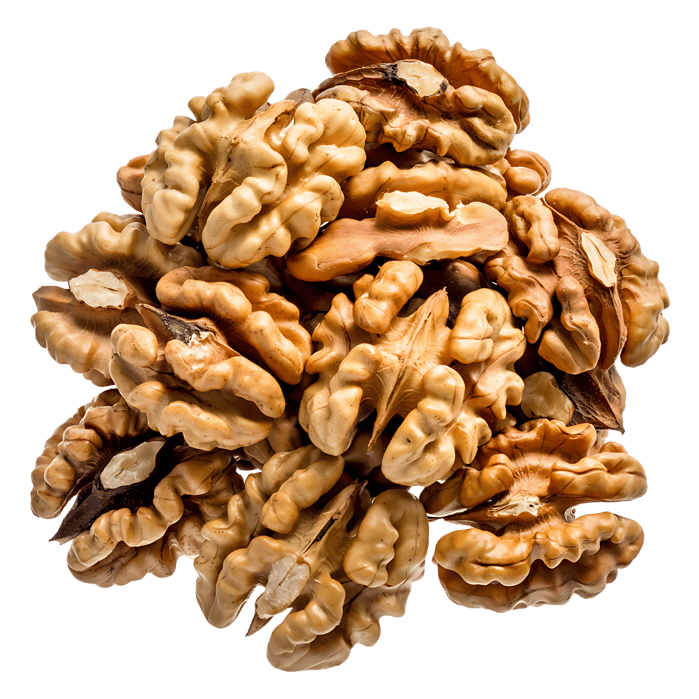 Pile of walnuts, close up view.