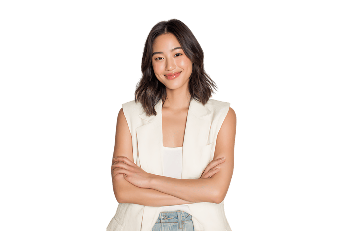 Confident young Asian woman smiling.