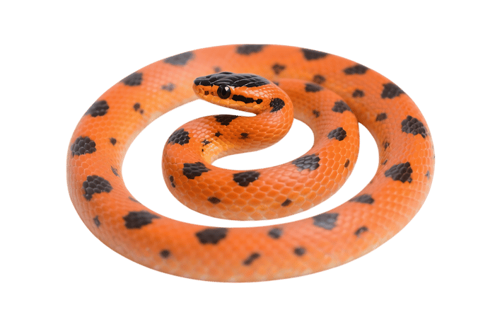 Orange ringed snake with black spots coiled up