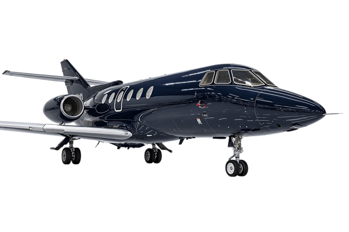 Dark blue private jet isolated on black background