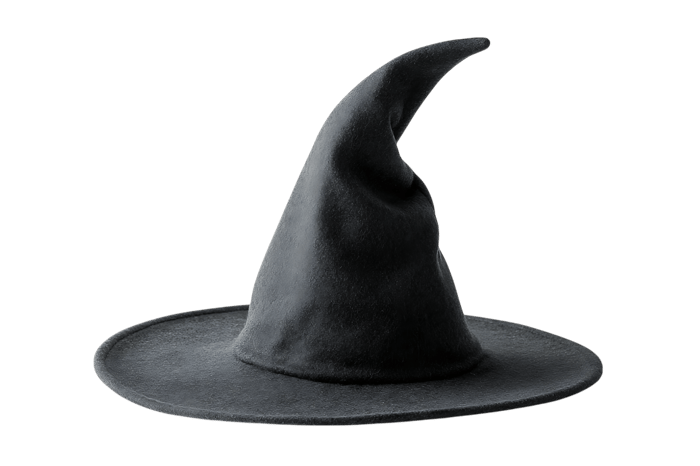 Dark wizard hat isolated on black background