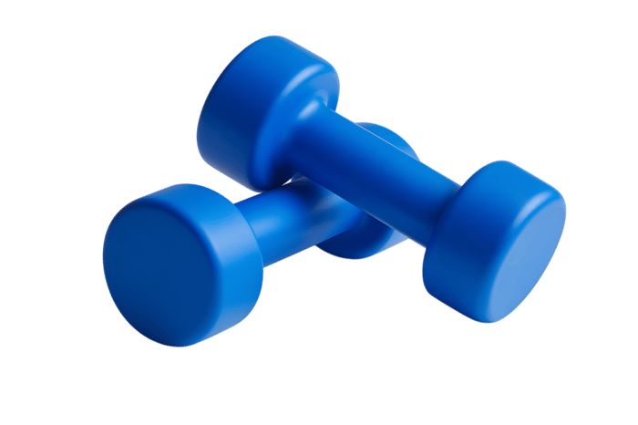 Pair of blue dumbbells isolated on black, promoting fitness.