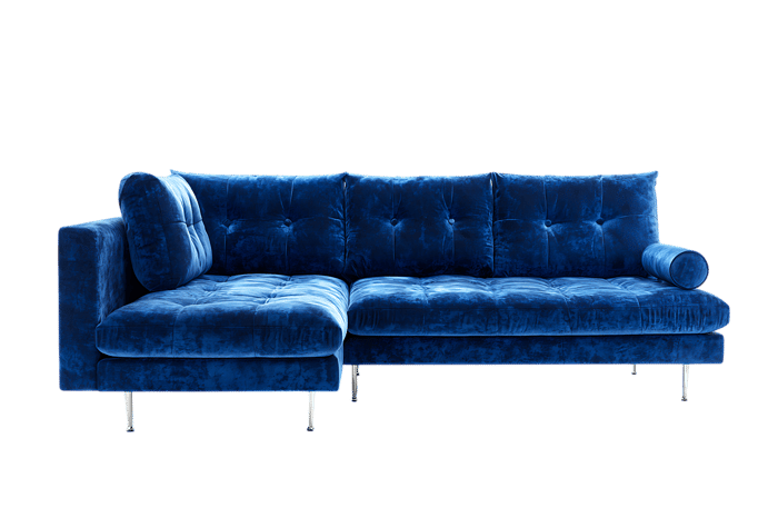 Modern blue velvet sectional sofa