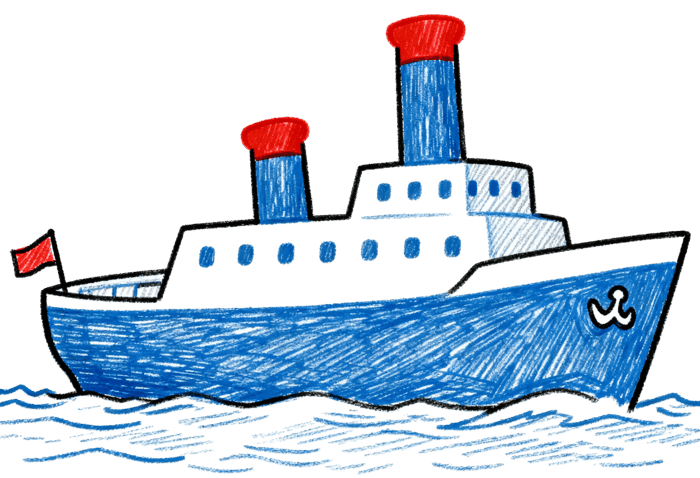 Blue steamboat on the water illustration