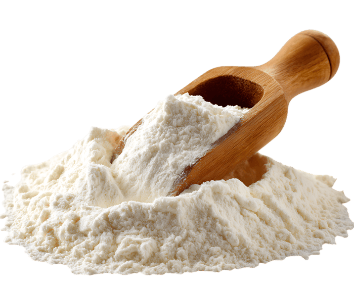 Wooden scoop in a pile of flour