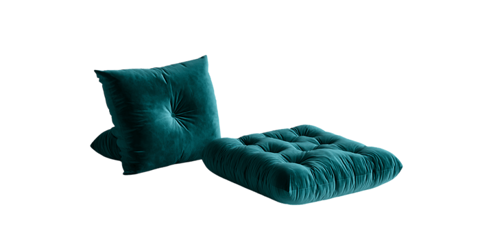 Stylish teal velvet chaise lounge isolated on black