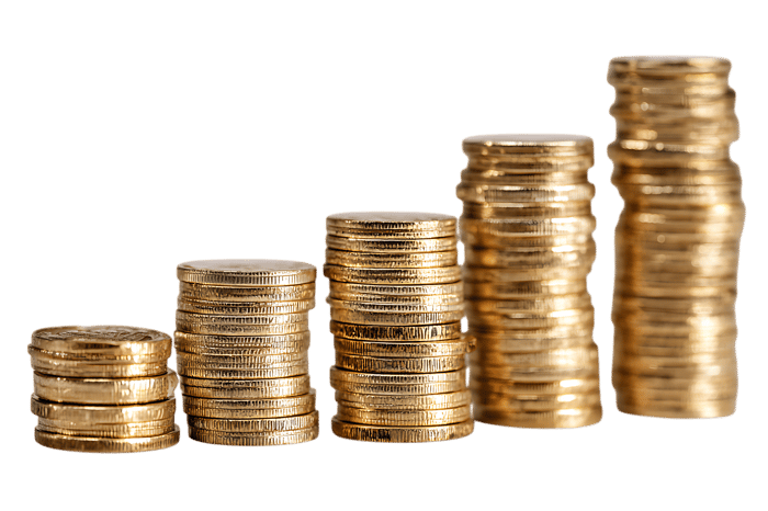 Golden coins stacked in ascending order
