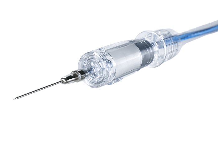 Close up of a medical syringe needle.