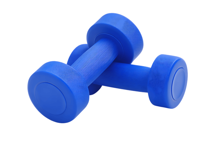 Pair of blue dumbbells, fitness and strength training concept.