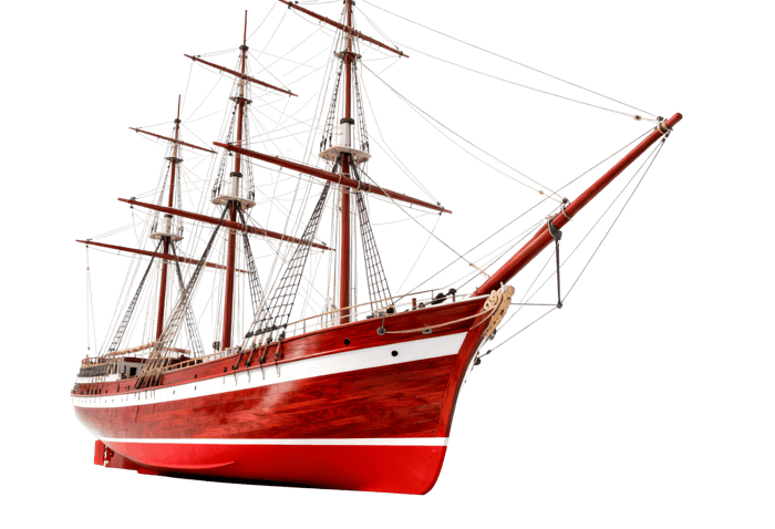 Detailed sailing ship with masts and rigging