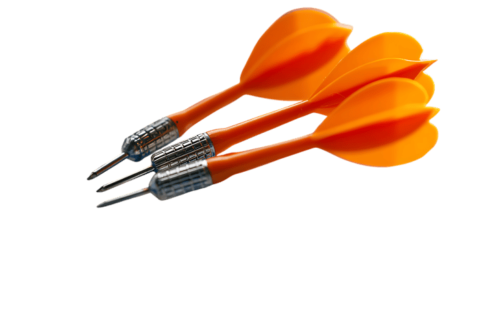 Three orange darts ready to fly