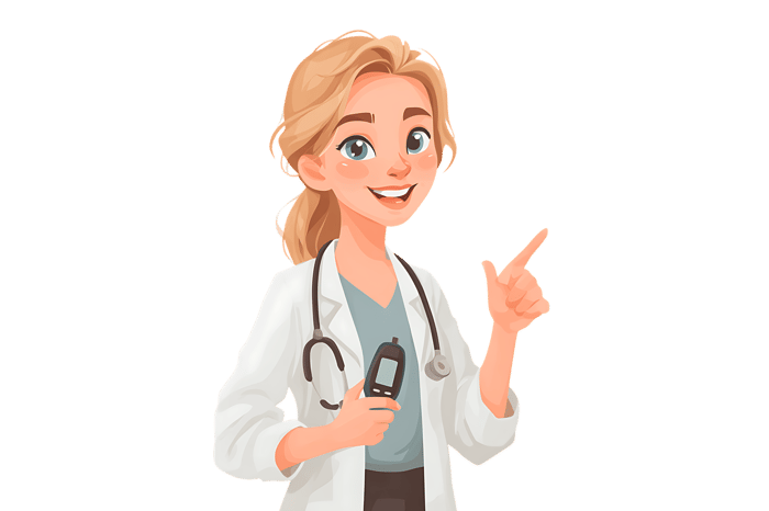Smiling female doctor pointing