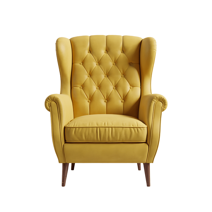 Elegant mustard yellow wingback armchair Comfortable stylish home decor