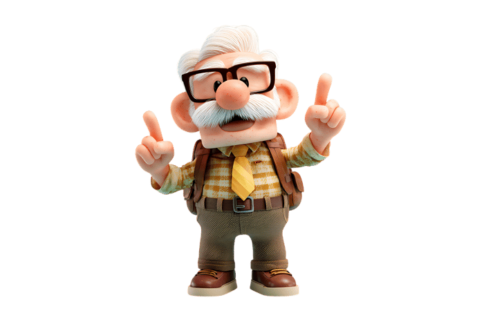 Carl fredricksen cartoon character pointing upwards