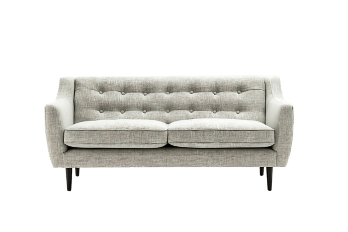 Elegant light gray buttoned sofa, modern design.