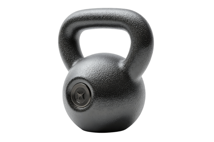 Close up of a single black kettlebell
