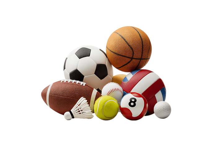 Assortment of sports balls &amp; equipment.
