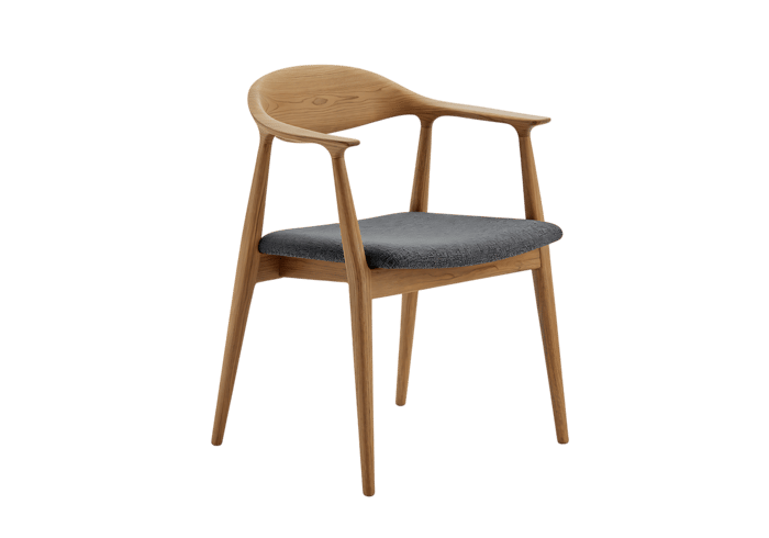 Modern wooden chair with gray fabric seat