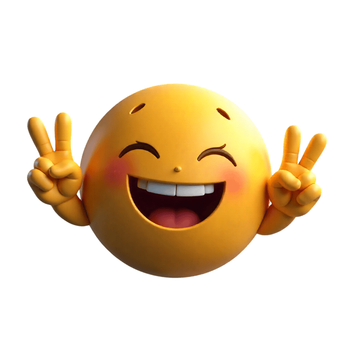 Happy emoji with peace sign and smiling face
