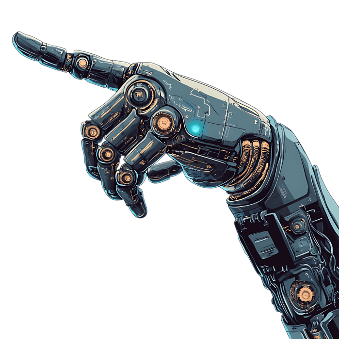 Robotic hand pointing, futuristic technology concept