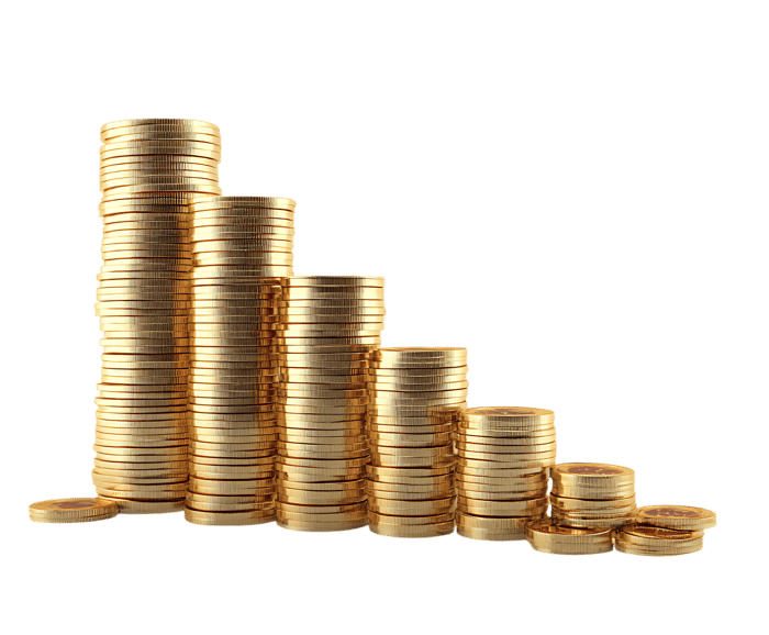 Stacks of gold coins descending