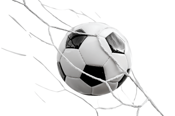 Soccer ball in net, goal, victory, championship