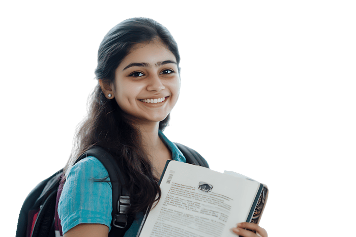 Smiling student holding books and backpack