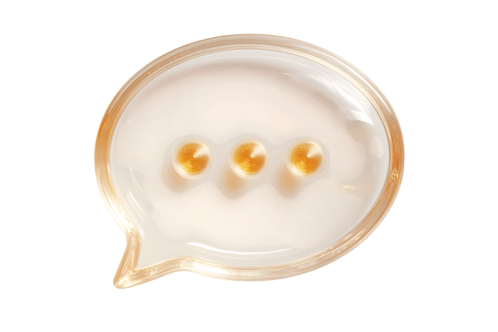 Abstract glass speech bubble with loading dots.  Concept of communication, loading, progress.
