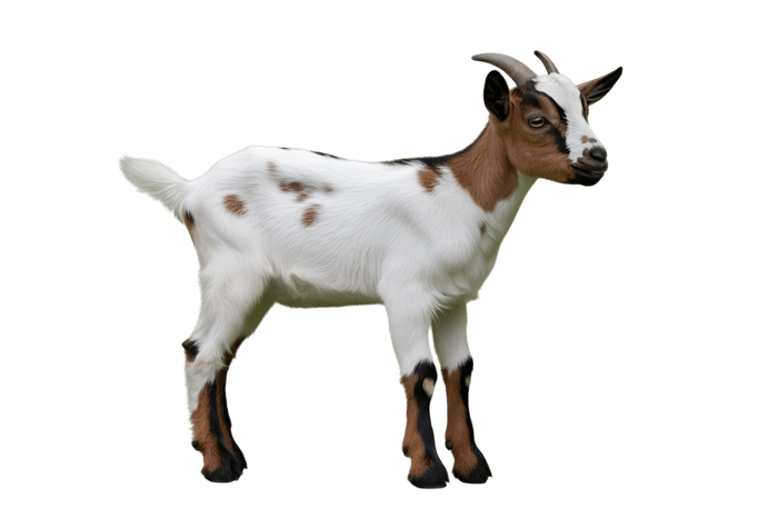 Adorable goat kid with white and brown markings