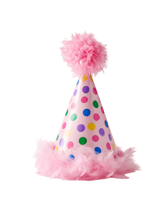Pink party hat with colorful dots886