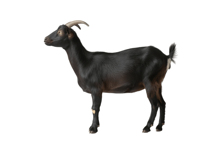 Black goat full body side view