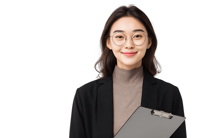 Smiling young businesswoman holding a clipboard, ready to work.
