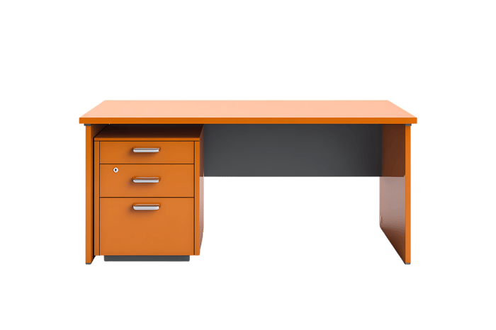 Orange wooden desk with drawers