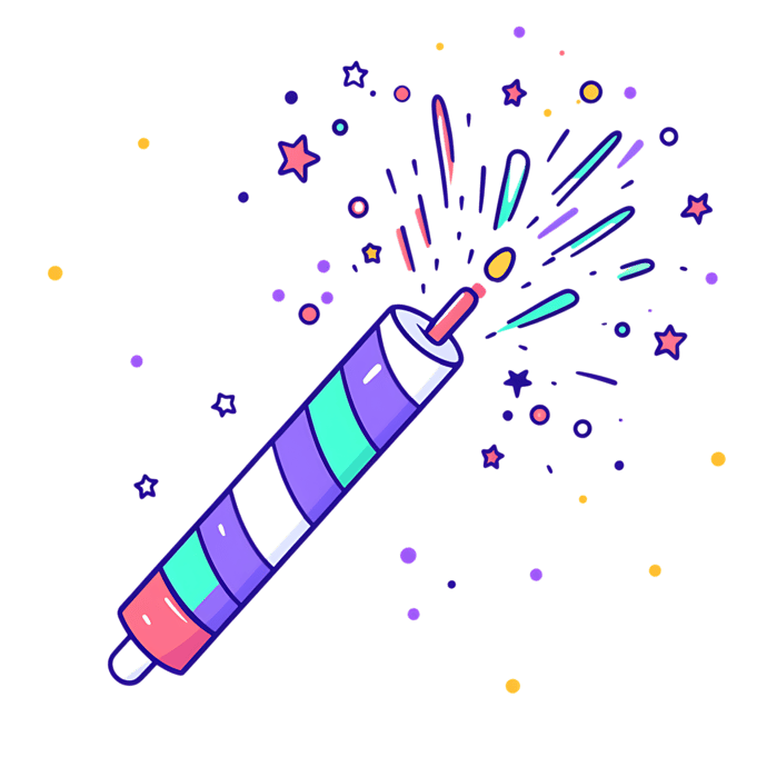 Cute cartoon firework exploding with colorful sparks